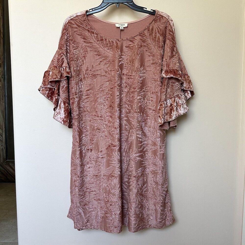 Velvet Umgee Mini Dress Tunic Med Short Flutter Sleeve Dusty Pink Boho Coquette
